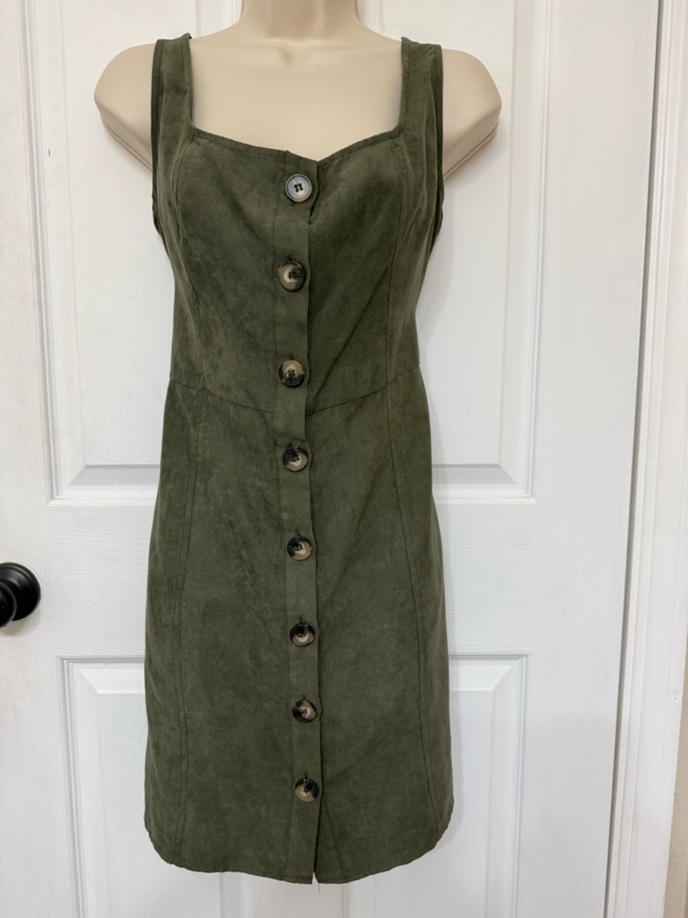 NWT Primark Olive Green Button Front Mini Dress Sleeveless Utility Size 10 - Picture 2 of 11